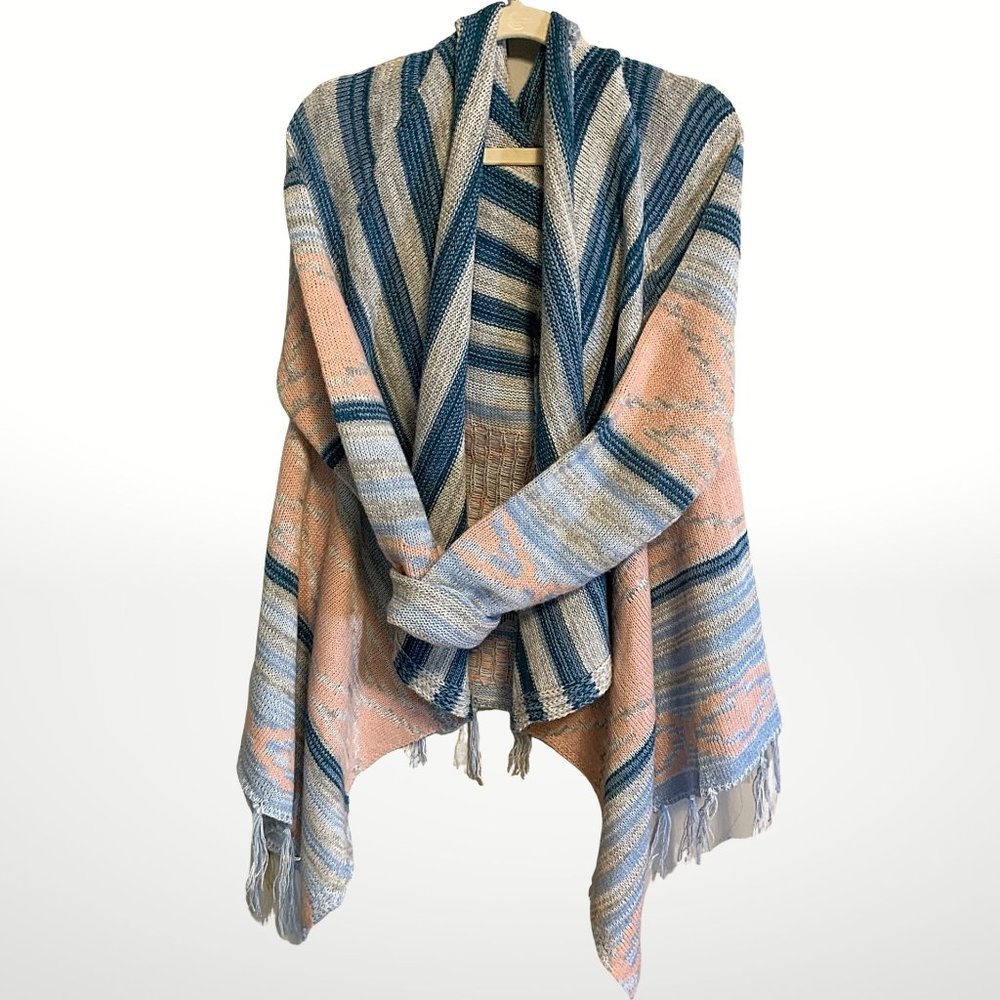 Open Front SweaterW Hood & Fringe